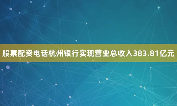 股票配资电话杭州银行实现营业总收入383.81亿元